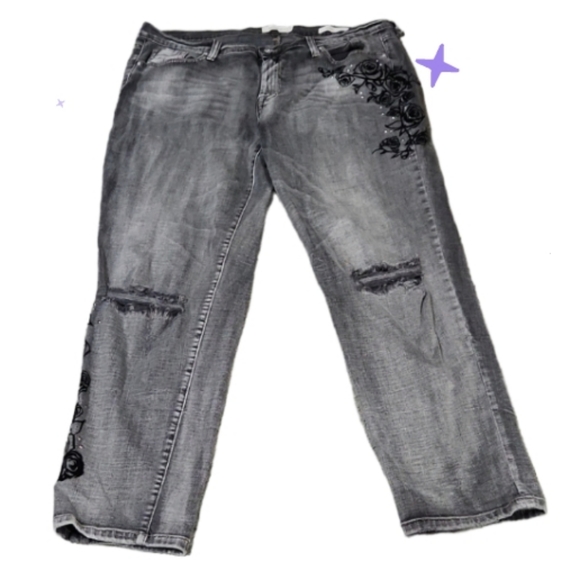 Jessica Simpson jrs 15- 32 grey ankle jeans black velvet rose applique - Picture 1 of 14